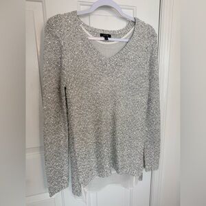 Apt. 9 Sequined Infused V-Neck Sweater w/ Vented Chiffon Underlay Size M